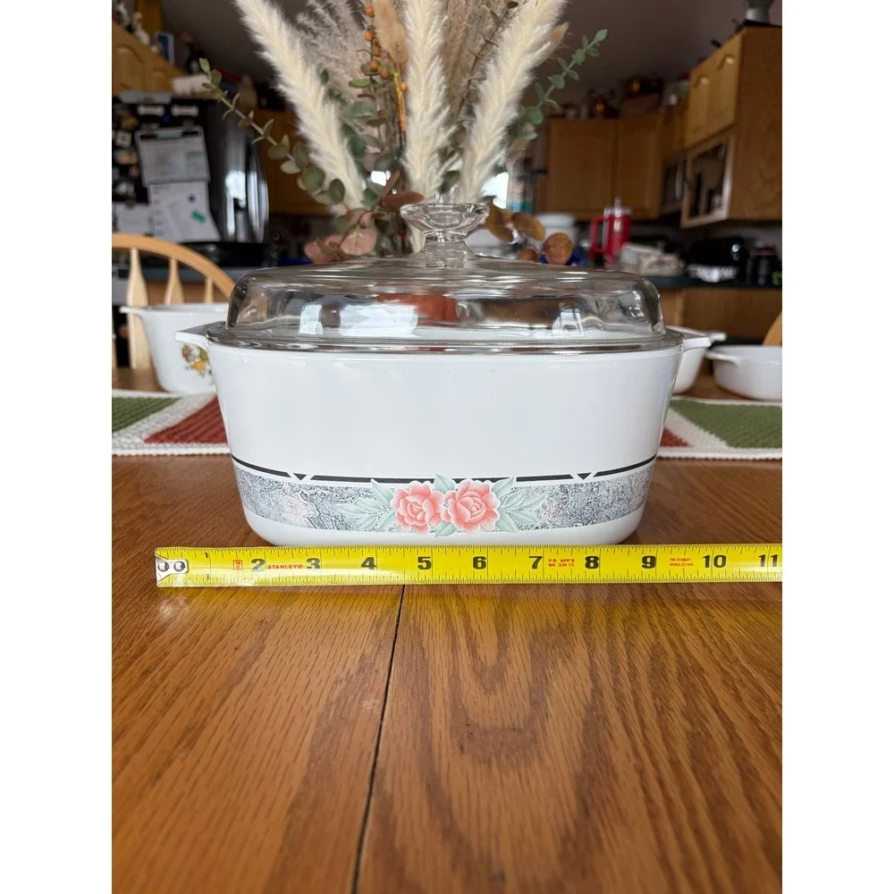 Corning Ware English Rose 5 Liter Casserole Dish A-5-B with Pyrex Lid A-12-C